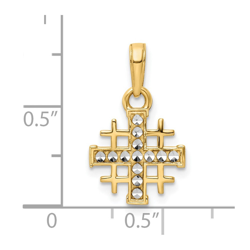 14K and White Rhodium Diamond-cut Jerusalem Cross Pendant