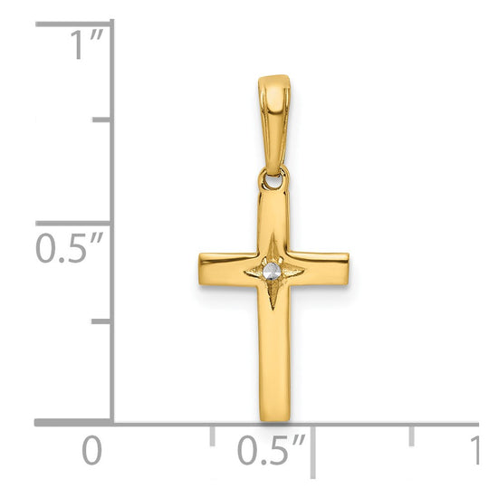 14K and White Rhodium Diamond-cut Cross Pendant