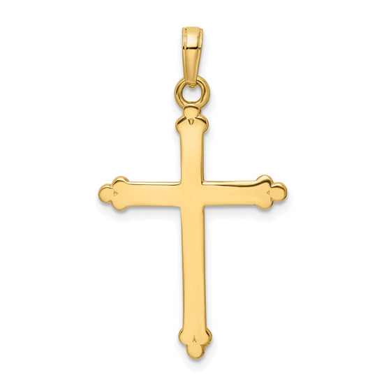 14K and White Rhodium Diamond-cut Budded Cross Pendant