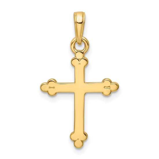 14K and White Rhodium Diamond-cut Budded Cross Pendant