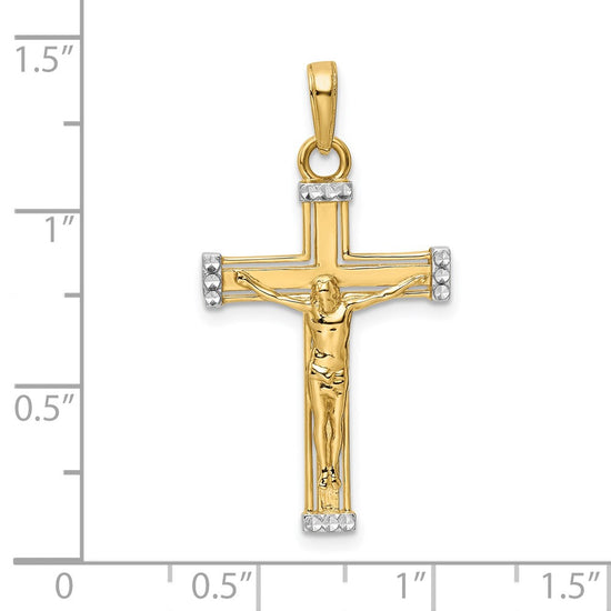 14K and White Rhodium Diamond-cut Crucifix Pendant