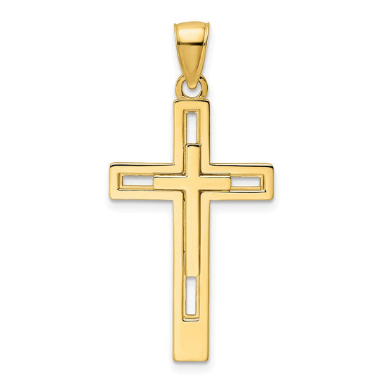 14K Polished Double Cross Pendant