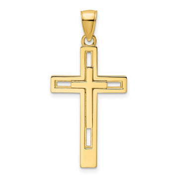 14K Polished Double Cross Pendant