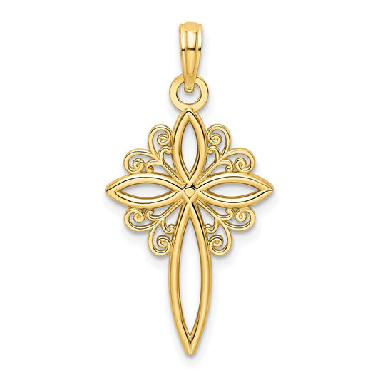 14K Scroll Design Polished Cross Pendant
