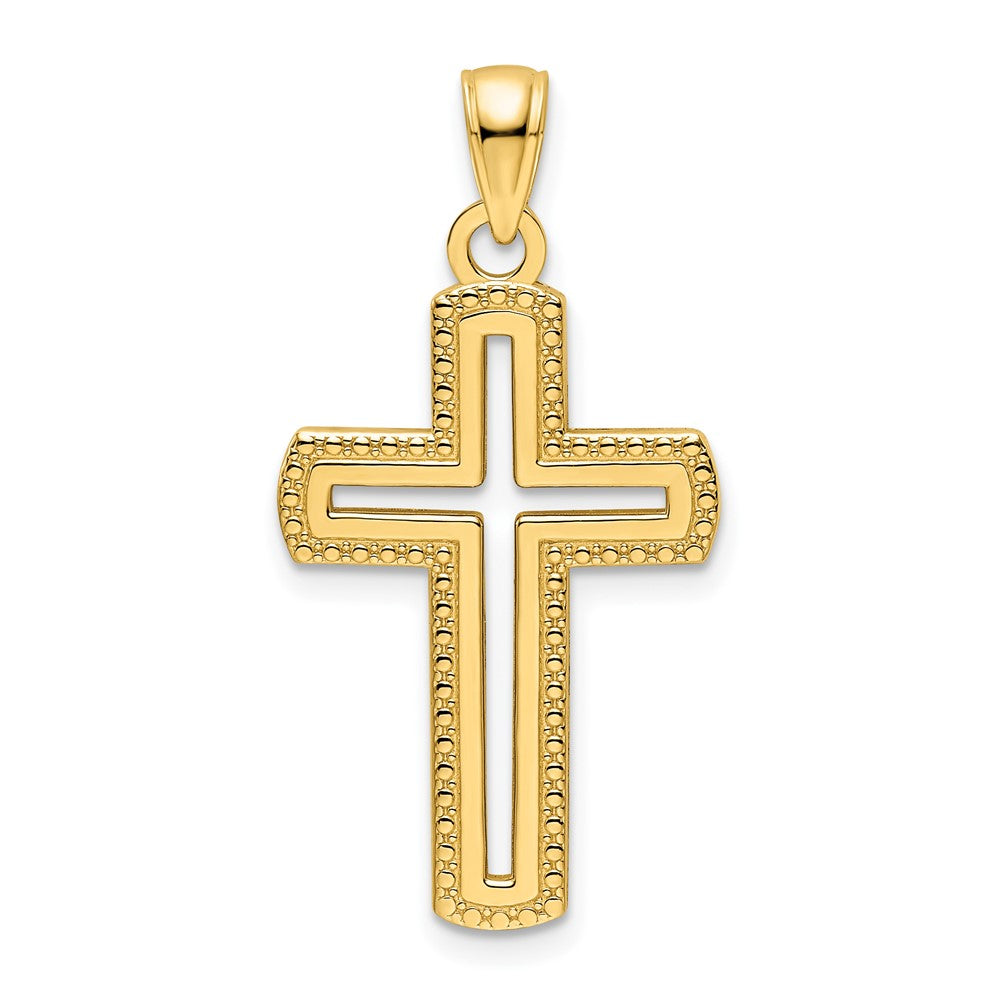 14K Small Polished Beaded Cut-out Cross Pendant