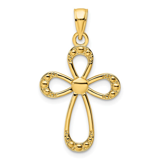 14K Polished Beaded Cross Pendant