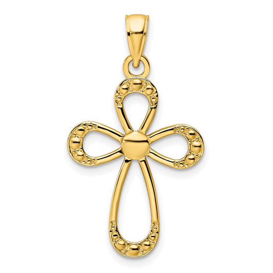 14K Polished Beaded Cross Pendant