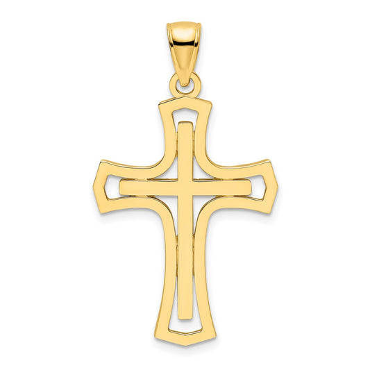 14K Polished Fancy Double Cross Pendant