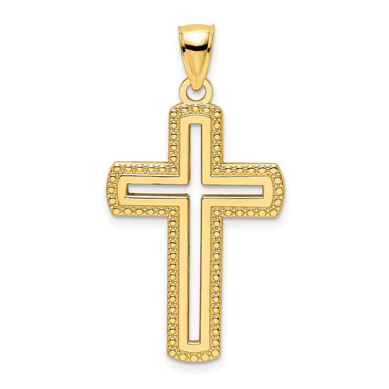 14K Medium Polished Beaded Cut-out Cross Pendant