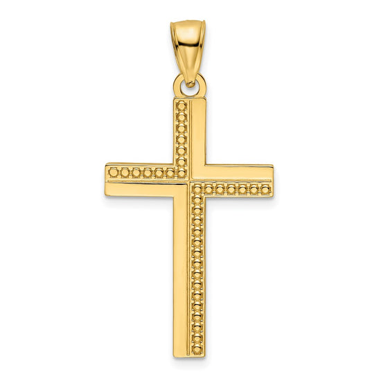 14K Polished Beaded Cross Pendant