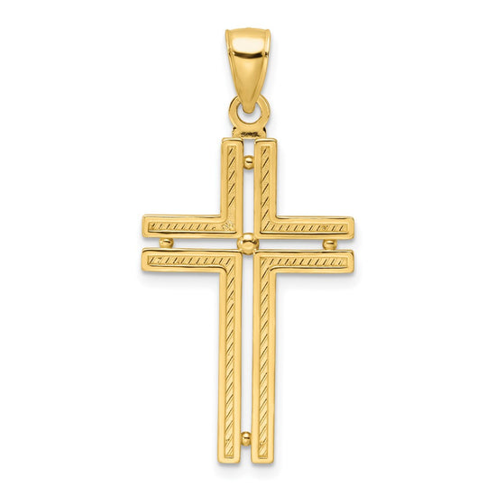 14K Polished Beaded Cross Pendant