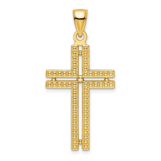14K Polished Beaded Cross Pendant