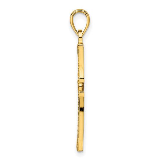 14k Beaded and Polished Cross Pendant