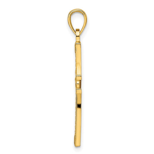 14k Beaded and Polished Cross Pendant