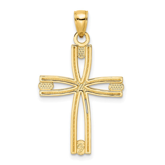 14k Beaded and Polished Cross Pendant