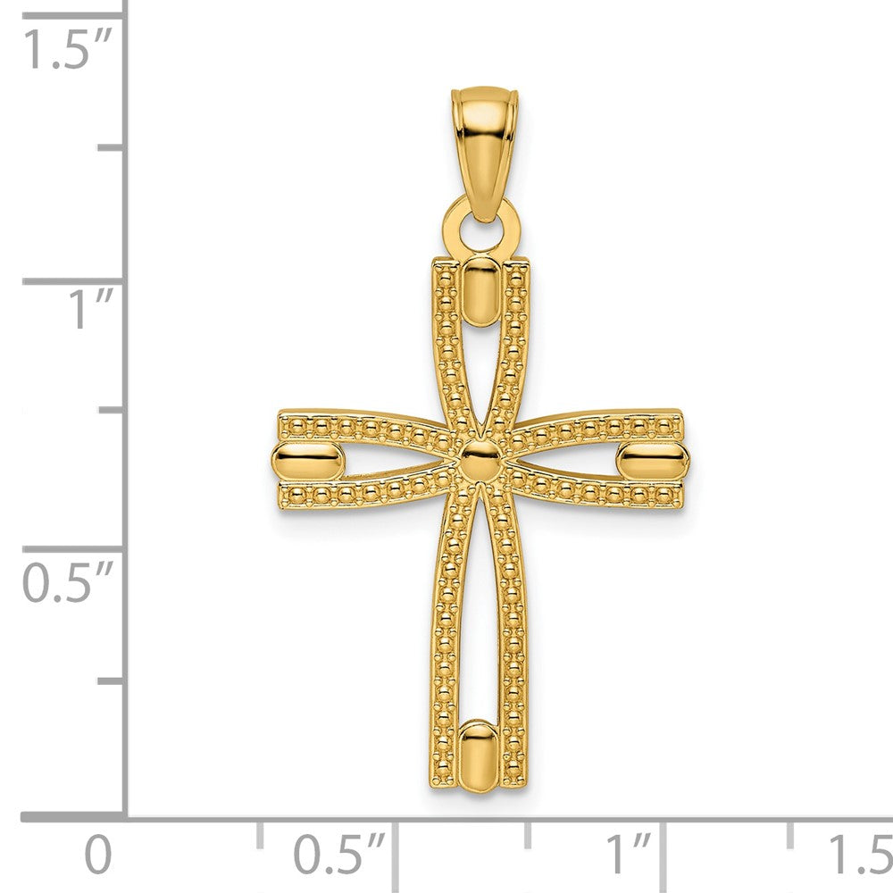 14k Beaded and Polished Cross Pendant