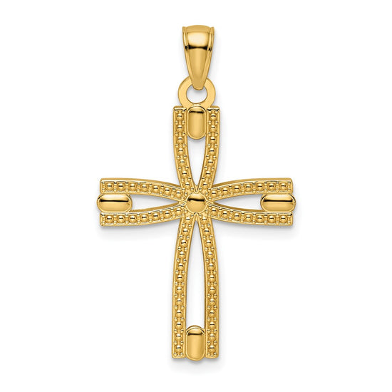 14k Beaded and Polished Cross Pendant