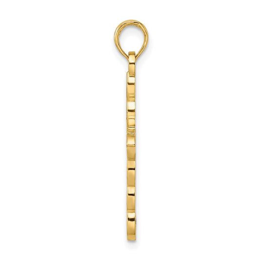 14K Polished and Beaded Design Cross Pendant