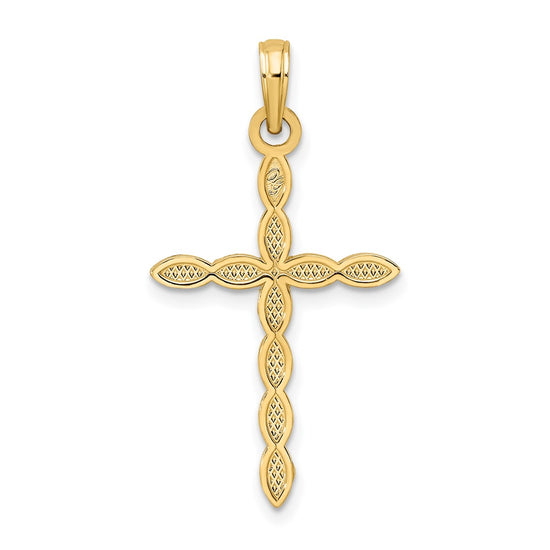 14K Polished and Beaded Design Cross Pendant
