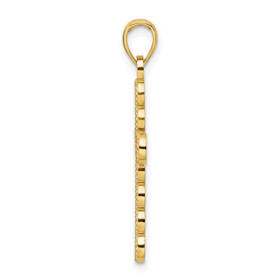 14K Polished Beaded Circles Cross Pendant