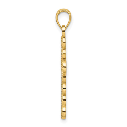 14K Polished Beaded Circles Cross Pendant
