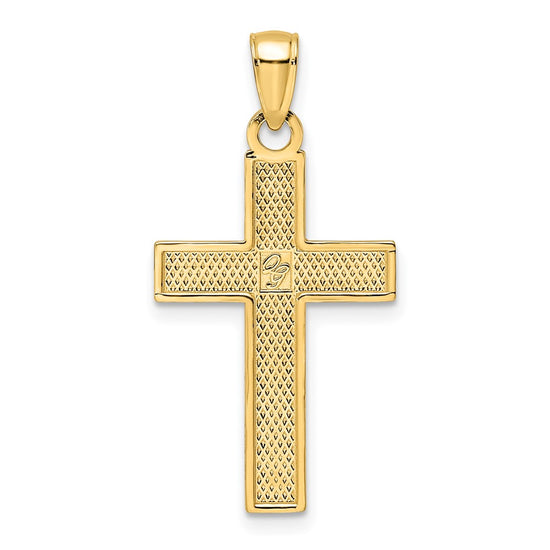 14K Polished and Textured Cross Pendant