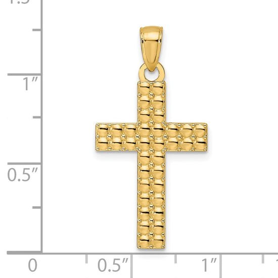 14K Polished and Textured Cross Pendant