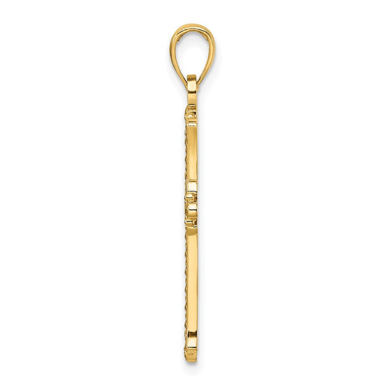 14K Polished and Textured Pointed Ends Fancy Cross Pendant