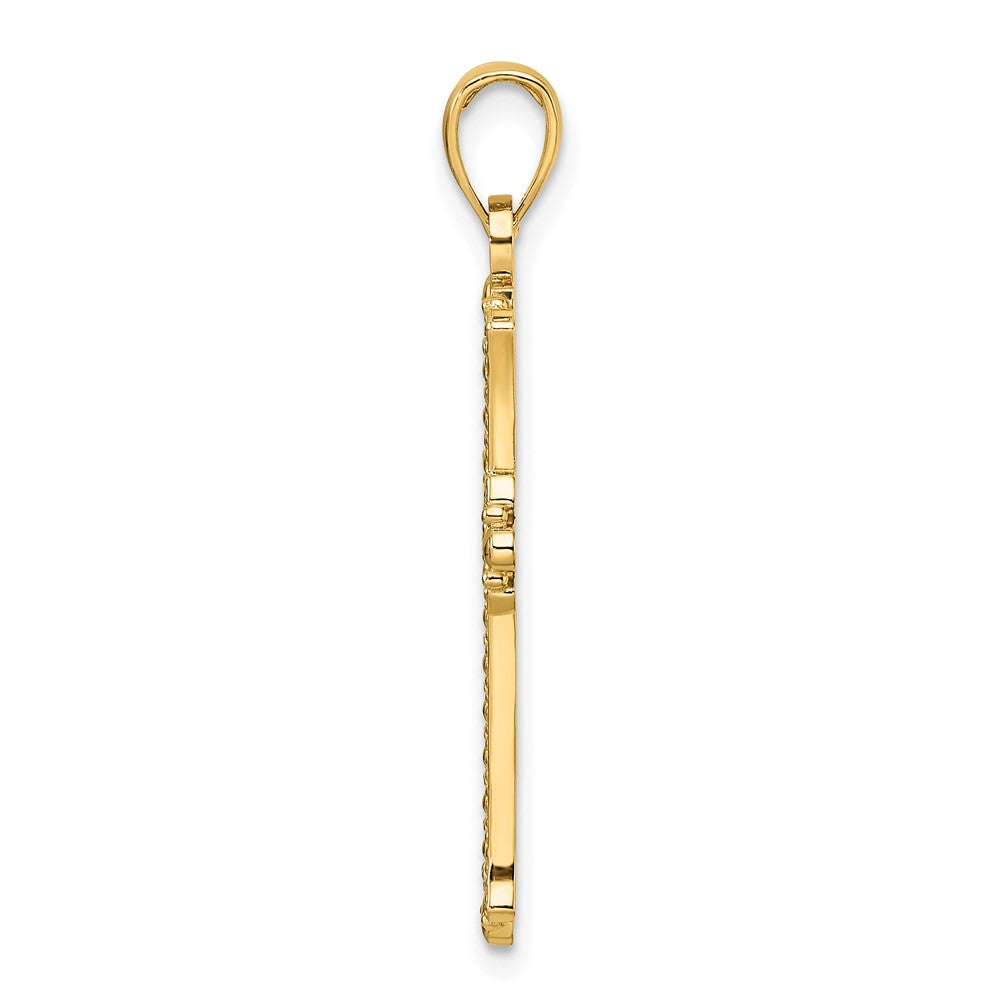 14K Polished and Textured Pointed Ends Fancy Cross Pendant