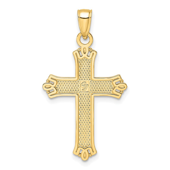 14K Polished and Textured Pointed Ends Fancy Cross Pendant