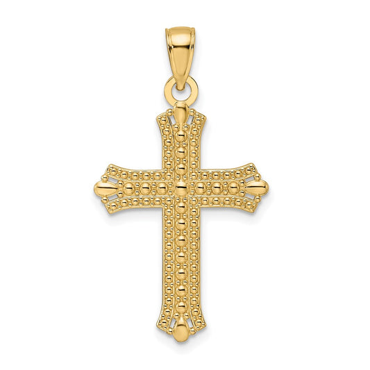 14K Polished and Textured Pointed Ends Fancy Cross Pendant