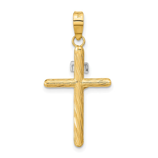 14K and White Rhodium Polished and Textured INRI Crucifix Cross Pendant
