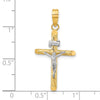 14K and White Rhodium Polished and Textured INRI Crucifix Cross Pendant