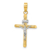 14K and White Rhodium Polished and Textured INRI Crucifix Cross Pendant