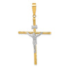 14K and White Rhodium Polished and Textured INRI Crucifix Cross Pendant