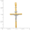 14K and White Rhodium Polished and Textured INRI Crucifix Cross Pendant