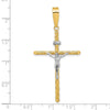 14K and White Rhodium Polished and Textured INRI Crucifix Cross Pendant