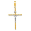 14K and White Rhodium Polished and Textured INRI Crucifix Cross Pendant