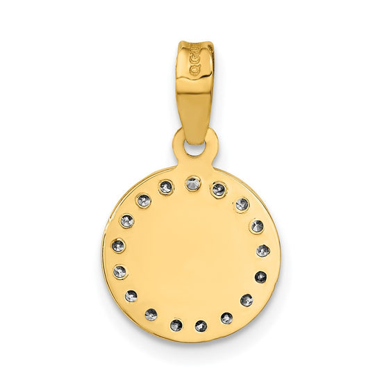 14K with Rose and White Rhodium Polished CZ Our Lady of Guadalupe Round Pendant