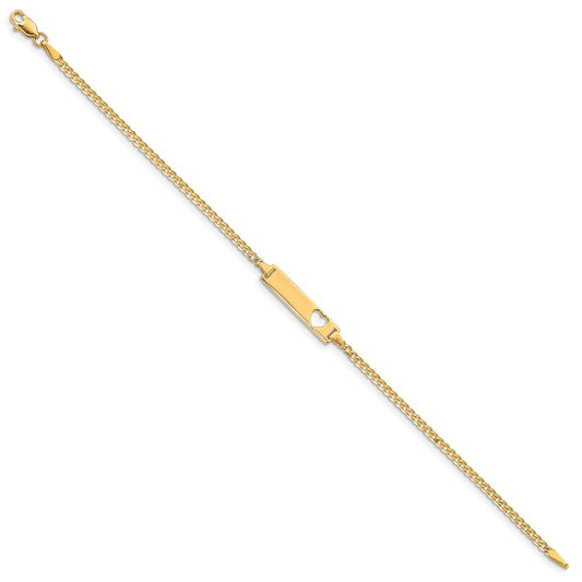 14k Polished Solid Chain/Solid Plate Curb Link Cut-out Heart 20x5mm Plate 8 inch ID Bracelet