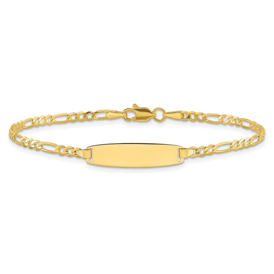 14k Polished Solid Chain/Solid Plate Figaro Link 19.5x5.5mm Plate 8 inch ID Bracelet