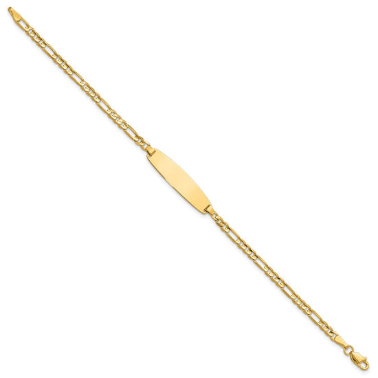 14k Polished Solid Chain/Solid Plate 3.0mm Figaro Link 25.5x7.3mm Plate 7 inch ID Bracelet