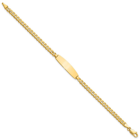 14k Polished Solid Chain/Solid Plate Flat Curb Link Rounded 32.5x7.4mm Plate 7 inch ID Bracelet