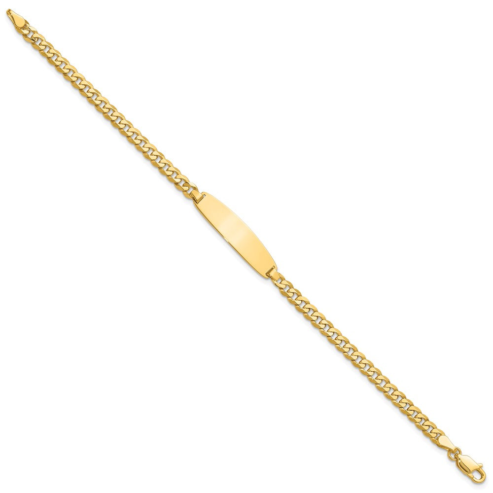 14k Polished Solid Chain/Solid Plate Flat Curb Link Rounded 32.5x7.4mm Plate 7 inch ID Bracelet