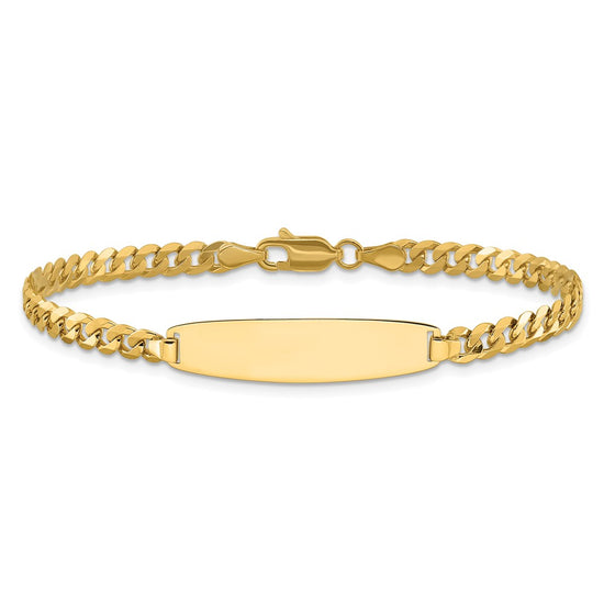 14k Polished Solid Chain/Solid Plate Flat Curb Link Rounded 32.5x7.4mm Plate 7 inch ID Bracelet