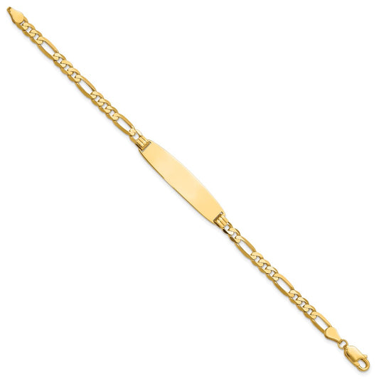14k Polished Solid Chain/Solid Plate Figaro Link Rounded 33x8.4mm Plate 8 inch ID Bracelet