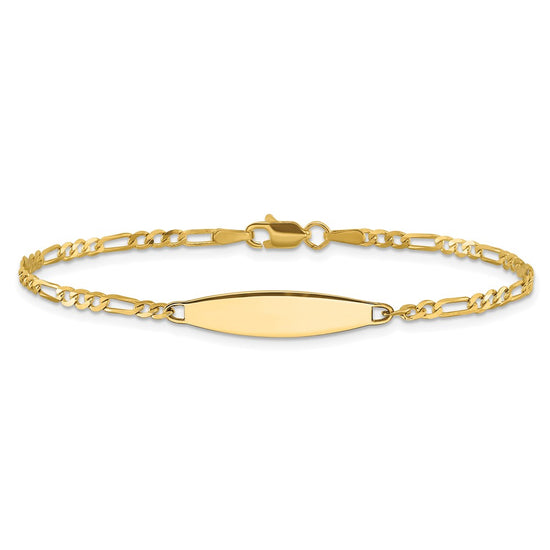 14k Polished Solid Chain/Solid Plate Figaro Link 24.6x5.5mm Plate 7 inch ID Bracelet