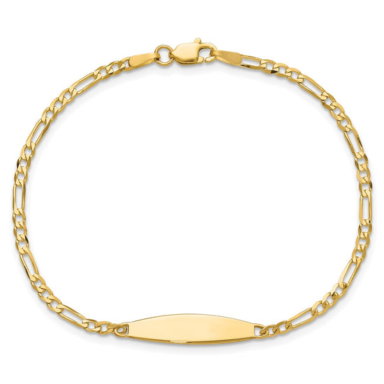 14k Polished Solid Chain/Solid Plate Figaro Link 24.6x5.5mm Plate 7 inch ID Bracelet