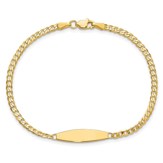 14k Polished Solid Chain/Solid Plate Curb Link 36x5.1mm Plate 8 inch ID Bracelet