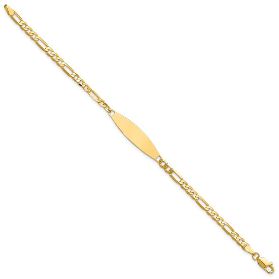 14k Polished Solid Chain/Solid Plate 3.0mm Figaro Link 29x7.5mm Plate 7 inch ID Bracelet
